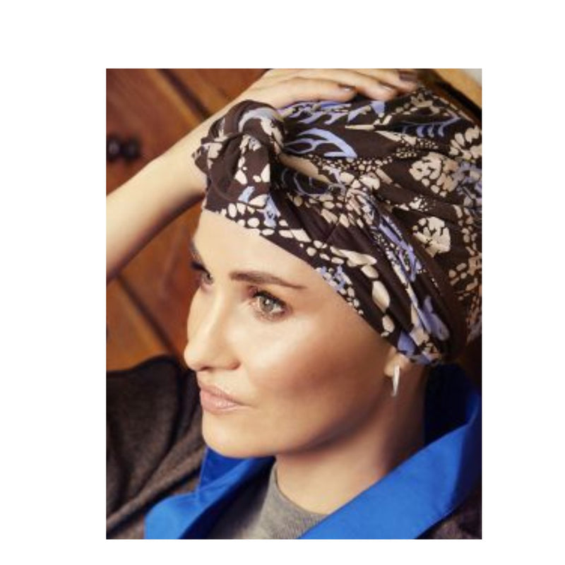 Beatrice Turban with Ribbons Autumn Blues