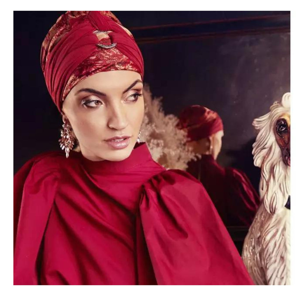 Sienna Boho Turban Set Printed Oriental Red